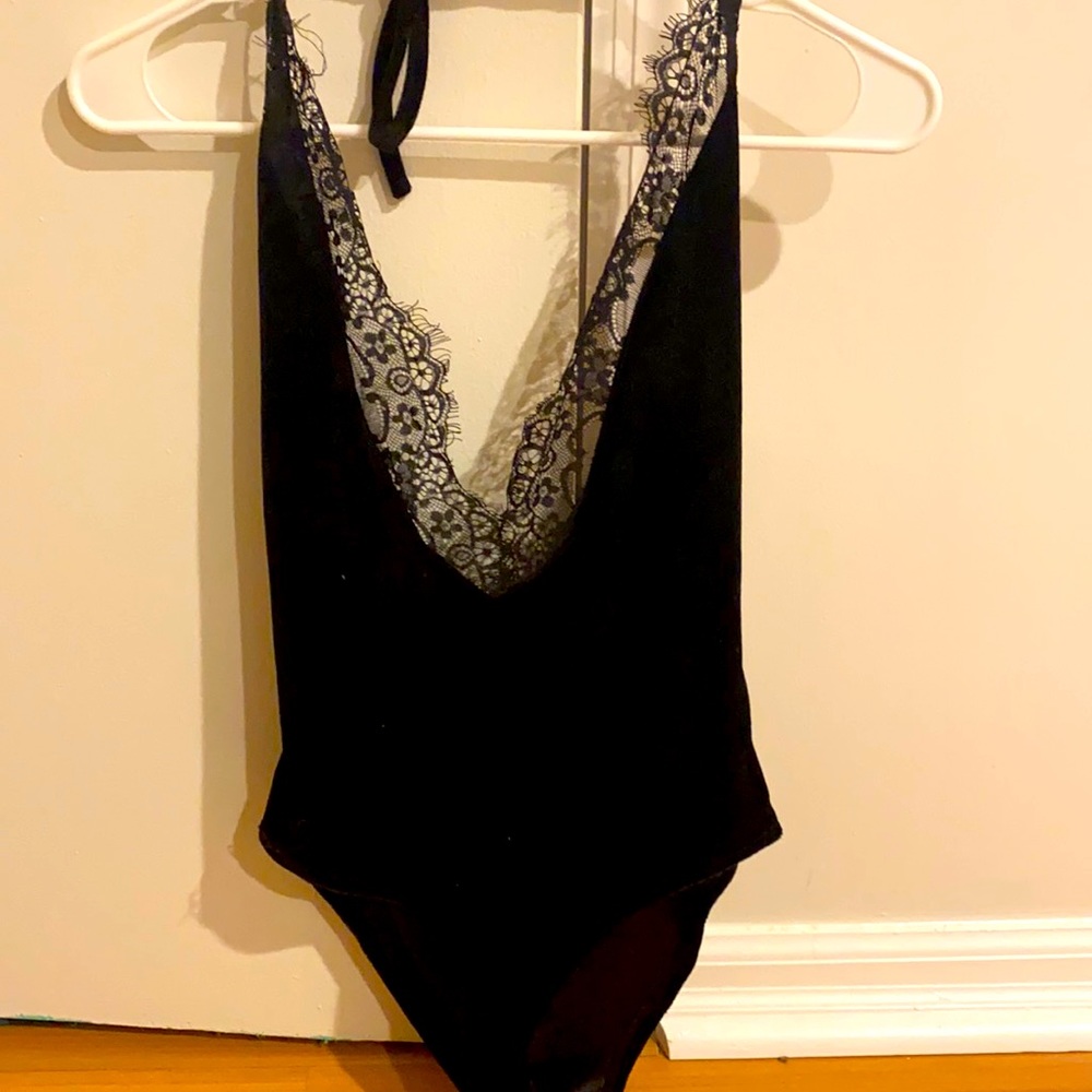 Backless Lace Velvet Bodysuit
